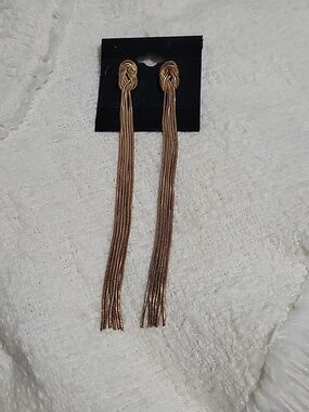 Gold Knot 5' Tassel Drop Earrings - Women Jewelry